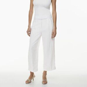 Aritzia Wilfred White Linen Cropped High-Rise Wide-leg The Effortless Pant